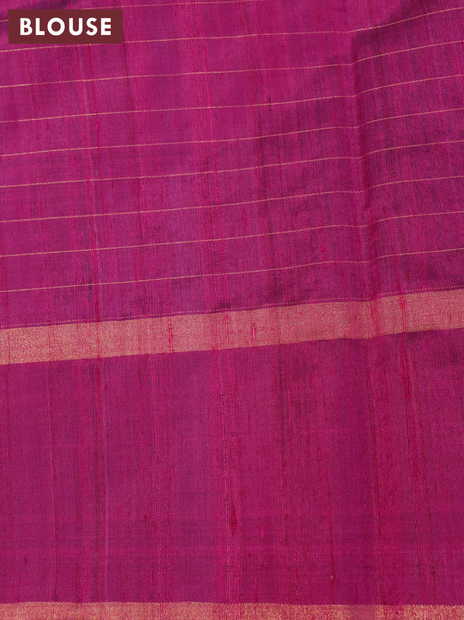Pure dupion silk saree teal green and magenta pink with allover checked pattern and zari woven butta border
