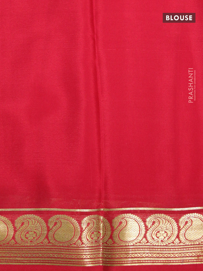 Pure mysore crepe silk saree off white and red with plain body and paisley zari woven border