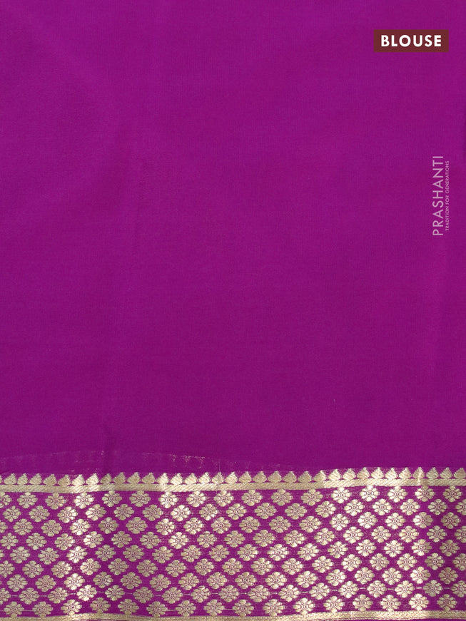 Pure mysore crepe silk saree pale yellow and purple with plain body and zari woven border