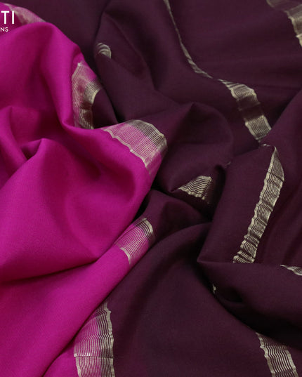 Pure mysore crepe silk saree magenta pink and coffee brown with plain body and zari woven border