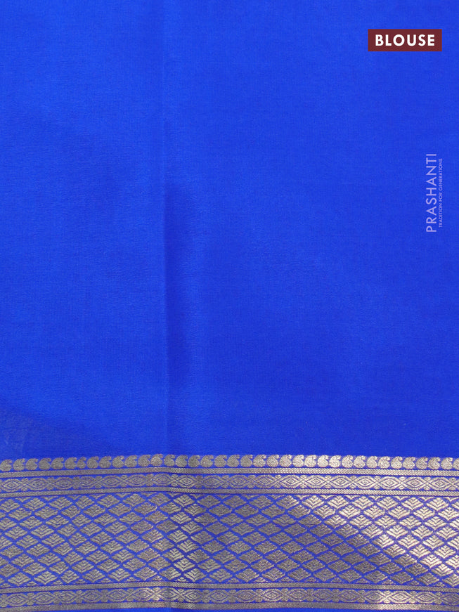 Pure mysore crepe silk saree pink and royal blue with plain body and zari woven border