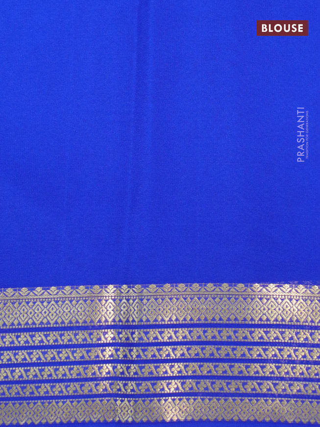 Pure mysore crepe silk saree mehendi green and royal blue with plain body and zari woven border