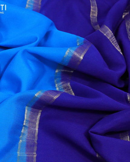 Pure mysore crepe silk saree cs blue and blue with plain body and zari woven border