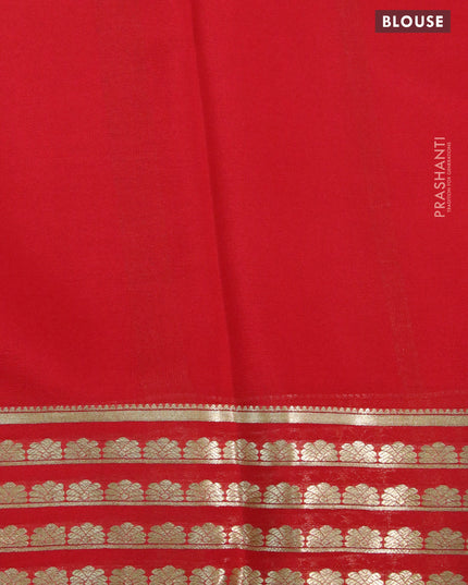 Pure mysore crepe silk saree cream and red with plain body and zari woven border