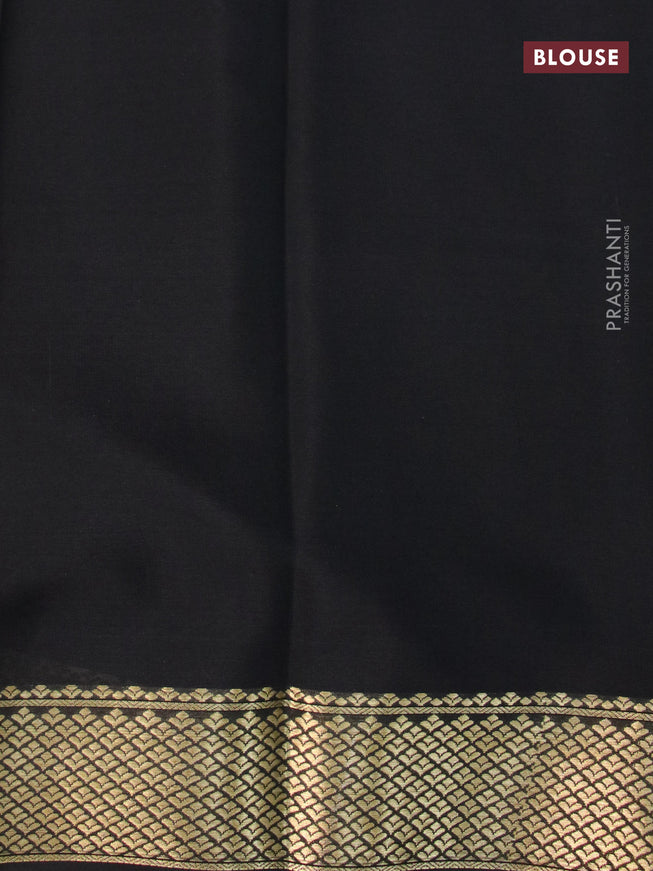 Pure mysore crepe silk saree teal green and black with plain body and zari woven border