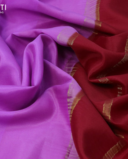 Pure mysore crepe silk saree lavender shade and red with plain body and zari woven border