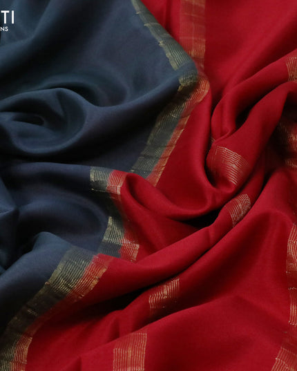 Pure mysore crepe silk saree dark grey and red with plain body and zari woven border