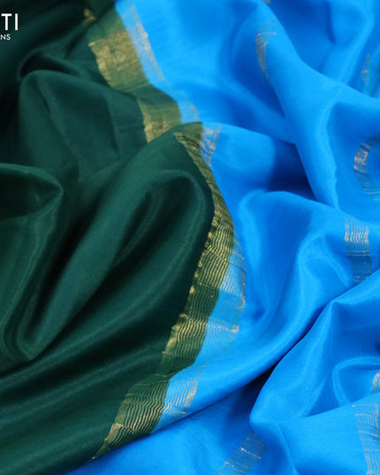 Pure mysore crepe silk saree bottle green and cs blue with plain body and zari woven border