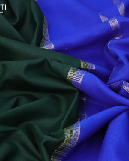 Pure mysore crepe silk saree bottle green and blue with plain body and paisley zari woven border