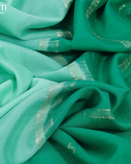 Pure mysore crepe silk saree teal green and green with plain body and floral zari woven border