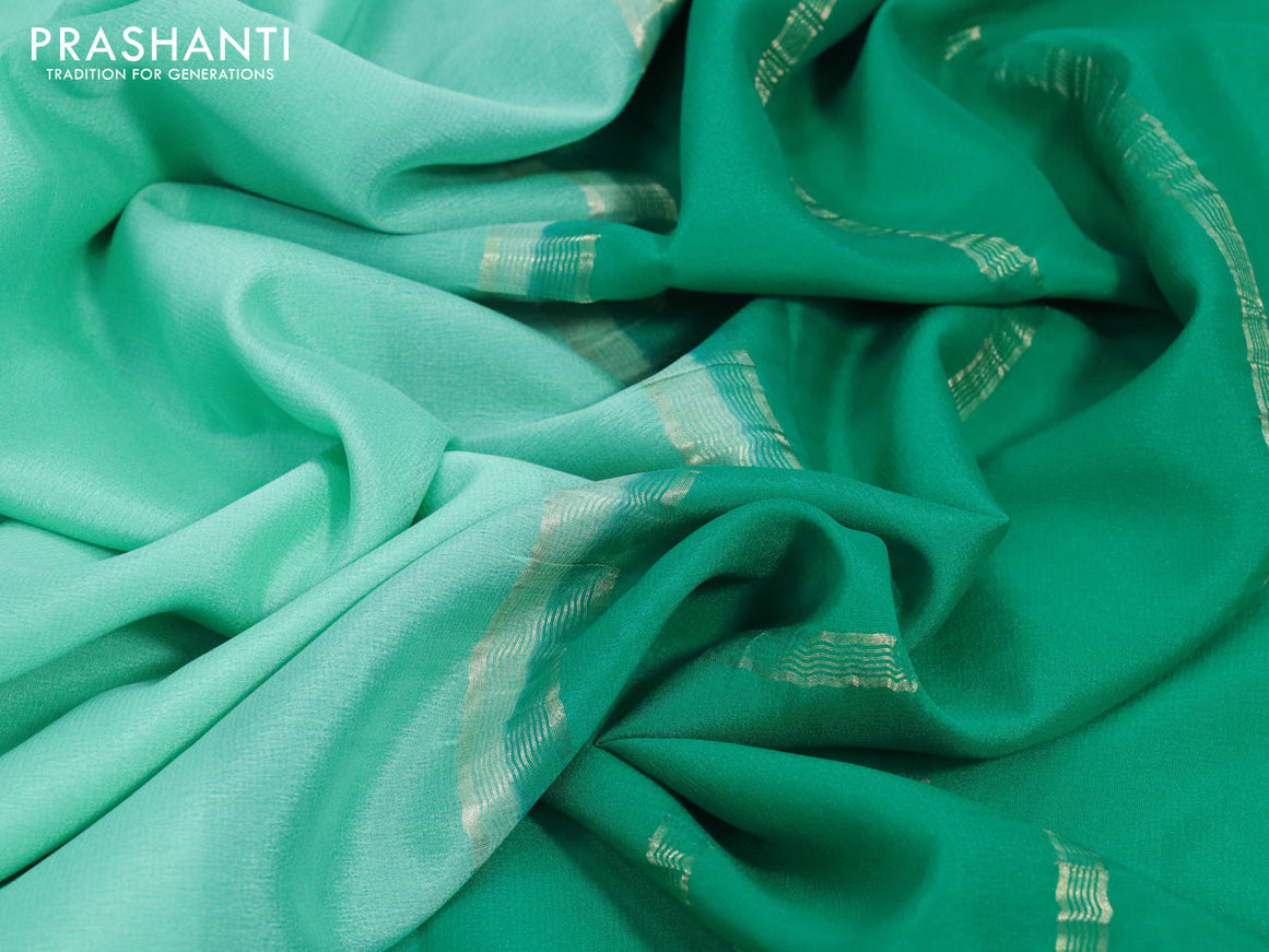 Pure mysore crepe silk saree teal green and green with plain body and floral zari woven border