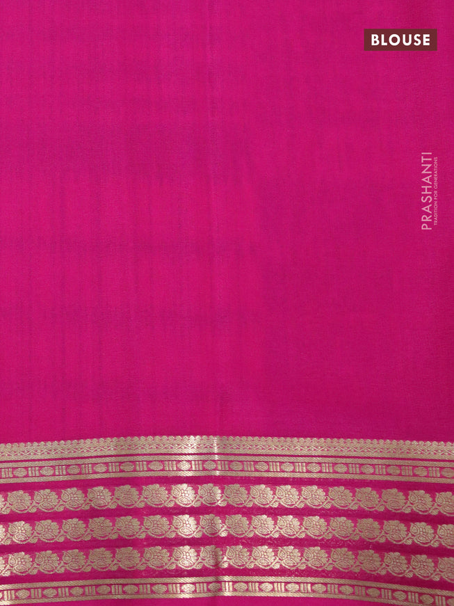 Pure mysore crepe silk saree yellow and pink with plain body and floral zari woven border