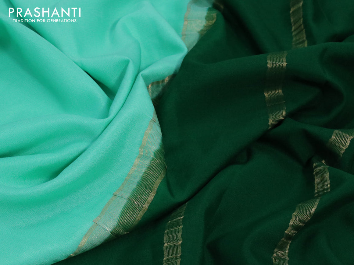 Pure mysore crepe silk saree teal blue and teal green with plain body and zari woven border