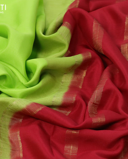 Pure mysore crepe silk saree fluorescent green and red with plain body and zari woven border