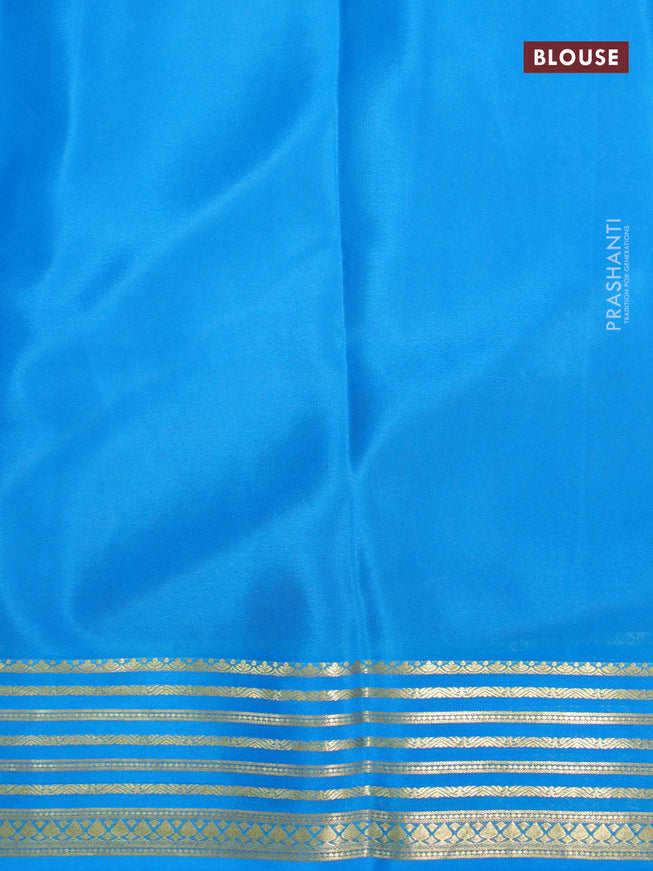 Pure mysore crepe silk saree mango yellow and cs blue with plain body and zari woven border
