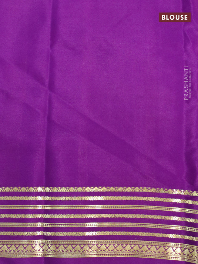 Pure mysore crepe silk saree dark green and purple with plain body and zari woven border