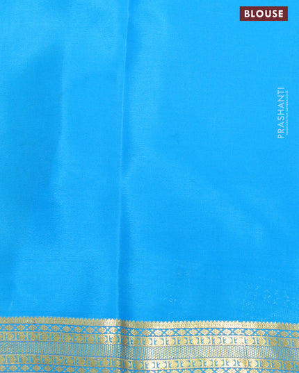 Pure mysore crepe silk saree lime green and blue with plain body and zari woven border