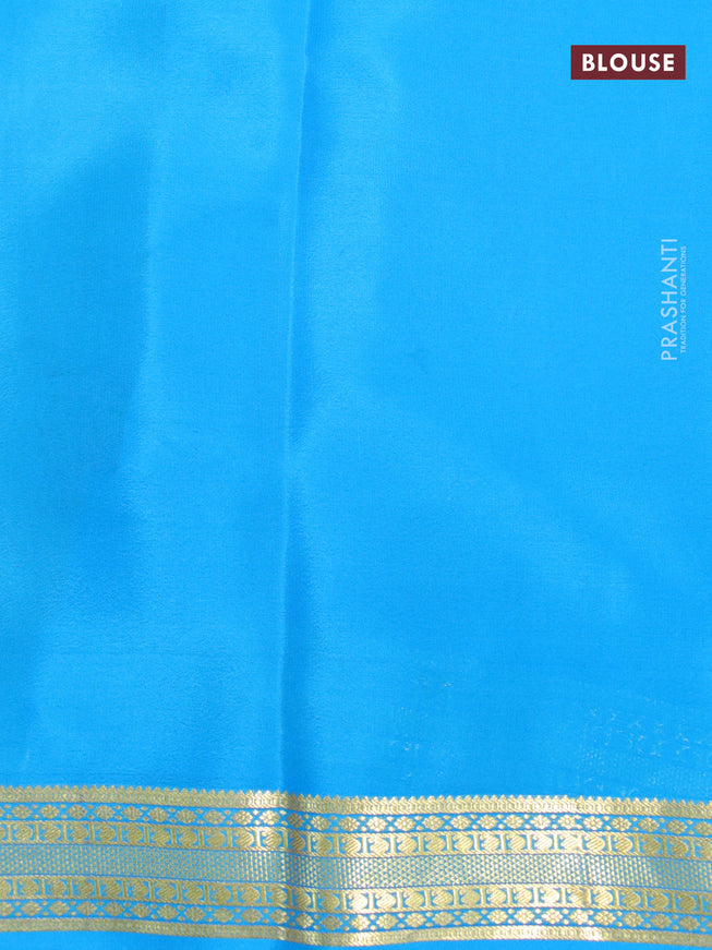 Pure mysore crepe silk saree lime green and blue with plain body and zari woven border
