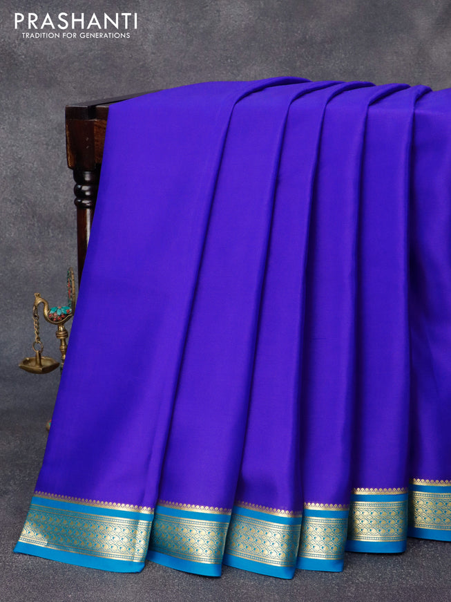Pure mysore crepe silk saree royal blue and blue with plain body and zari woven border