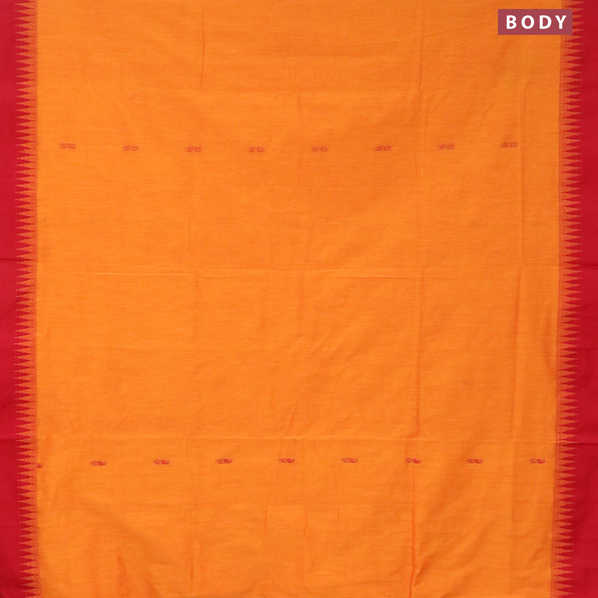 Kalyani cotton saree orange and red with thread woven buttas and temple woven simple border