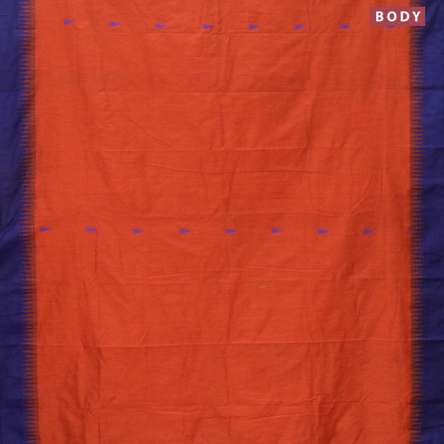 Kalyani cotton saree rustic orange and navy blue with thread woven temple buttas and temple woven simple border