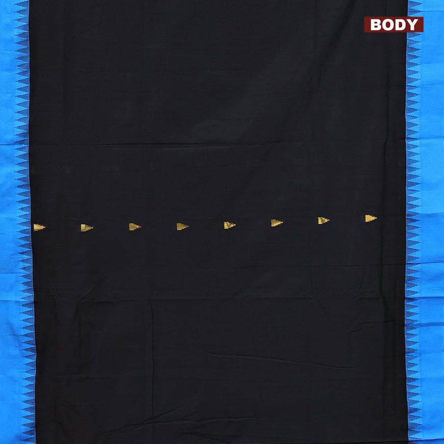 Kalyani cotton saree black and blue with temple zari woven buttas and temple woven simple border