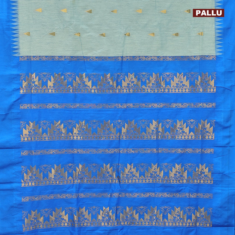 Kalyani cotton saree pastel blue shade and cs blue with temple zari woven buttas and temple woven simple border