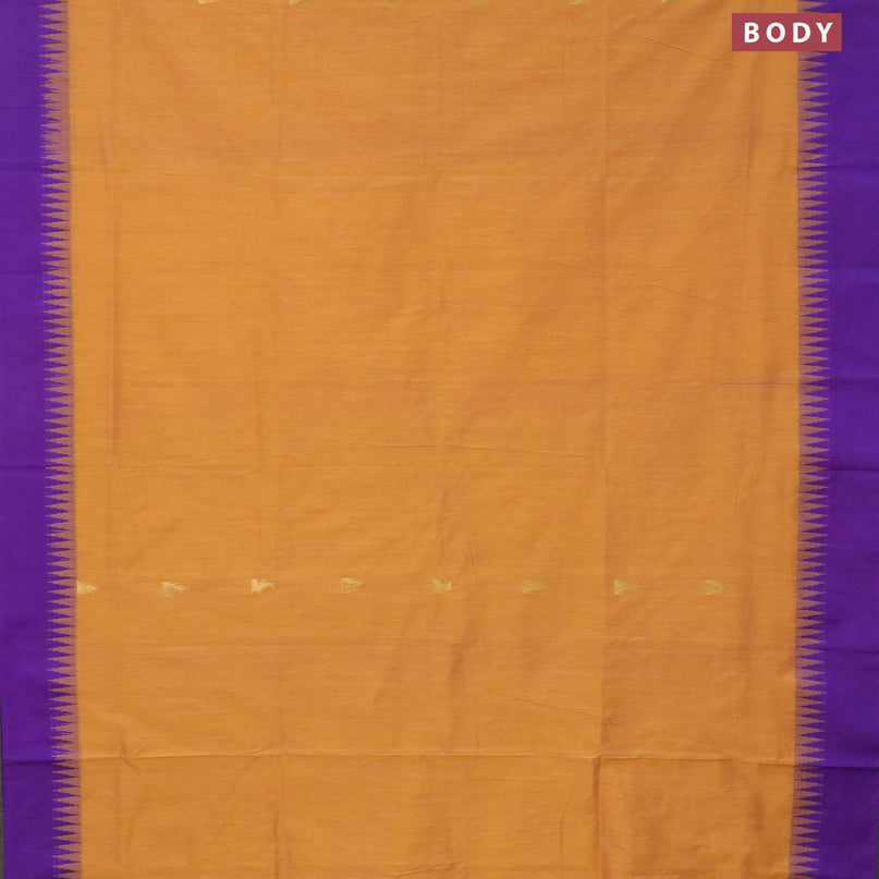Kalyani cotton saree mango yellow and violet with temple zari woven buttas and temple woven simple border