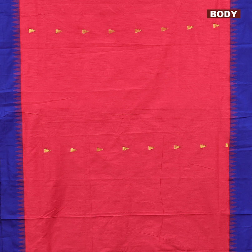 Kalyani cotton saree pink and blue with temple zari woven buttas and temple woven simple border