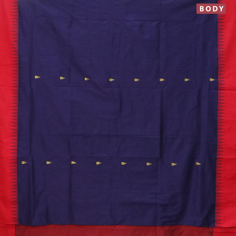 Kalyani cotton saree navy blue and red with temple zari woven buttas and temple woven simple border