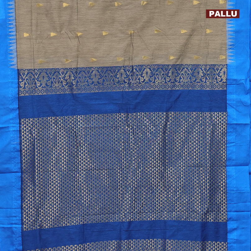 Kalyani cotton saree grey shade and cs blue with temple zari woven buttas and temple woven simple border