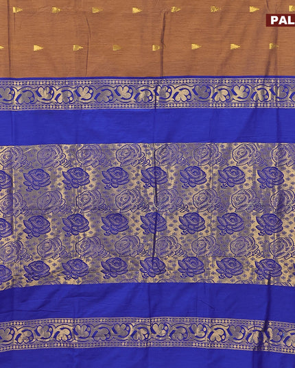 Kalyani cotton saree dual shade of mustard and blue with temple zari woven buttas and temple woven simple border