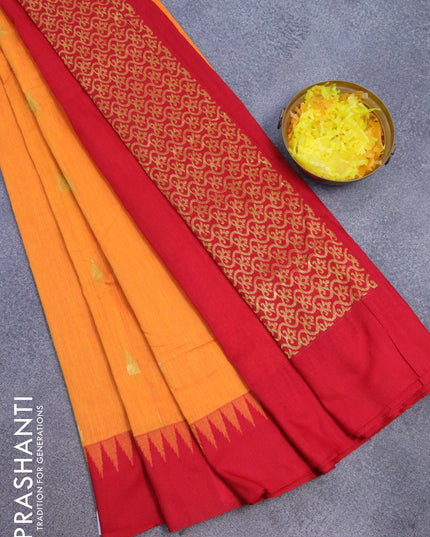 Kalyani cotton saree mango yellow and red with temple zari woven buttas and temple woven simple border
