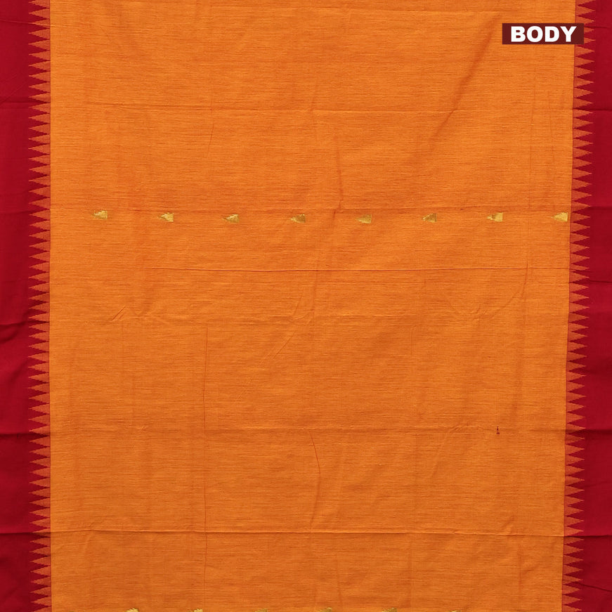 Kalyani cotton saree mango yellow and red with temple zari woven buttas and temple woven simple border
