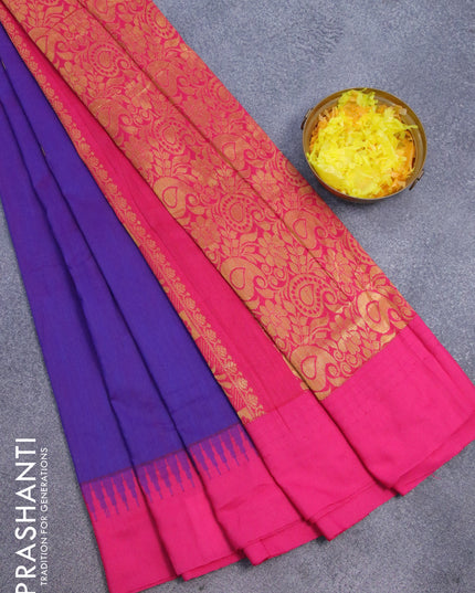 Kalyani cotton saree dual shade of violet and pink with temple zari woven buttas and temple woven simple border