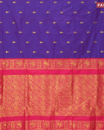 Kalyani cotton saree dual shade of violet and pink with temple zari woven buttas and temple woven simple border