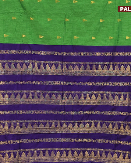Kalyani cotton saree green and navy blue with temple zari woven buttas and temple woven simple border
