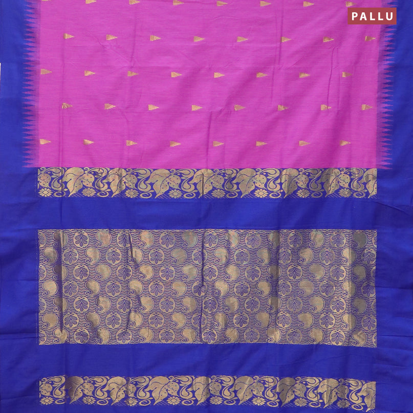 Kalyani cotton saree purple and blue with temple zari woven buttas and temple woven simple border