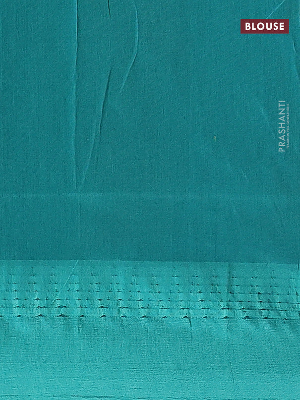 Kalyani cotton saree fluorescent green and teal green with temple zari woven buttas and temple woven simple border
