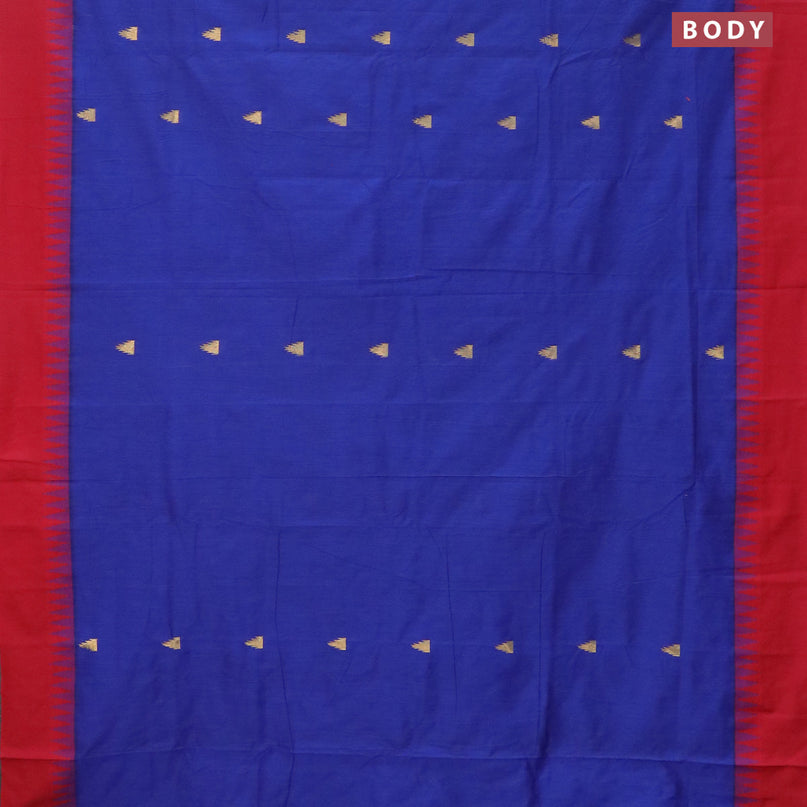 Kalyani cotton saree blue and red with temple zari woven buttas and temple woven simple border