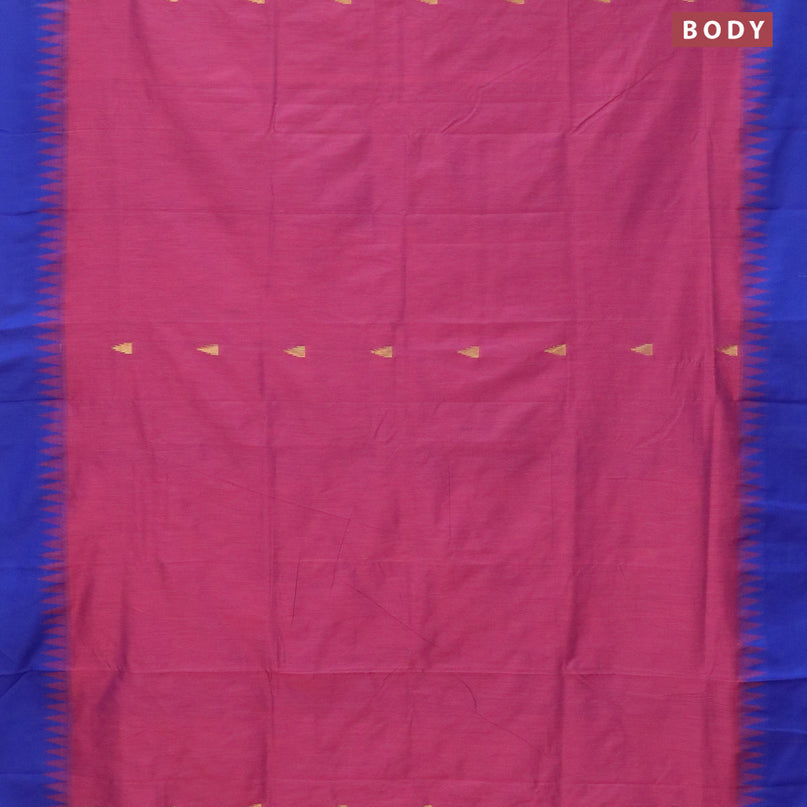Kalyani cotton saree dual shade of pink and blue with temple zari woven buttas and temple woven simple border