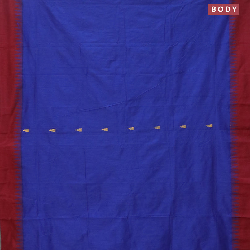Kalyani cotton saree blue and maroon with temple zari woven buttas and temple woven simple border