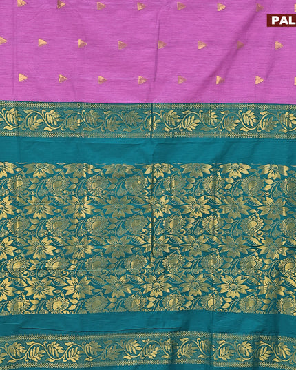 Kalyani cotton saree purple and teal green with temple zari woven buttas and temple woven simple border