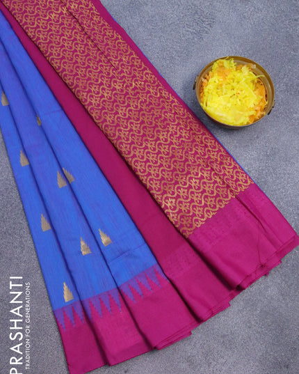 Kalyani cotton saree dual shade of blue and purple with temple zari woven buttas and temple woven simple border
