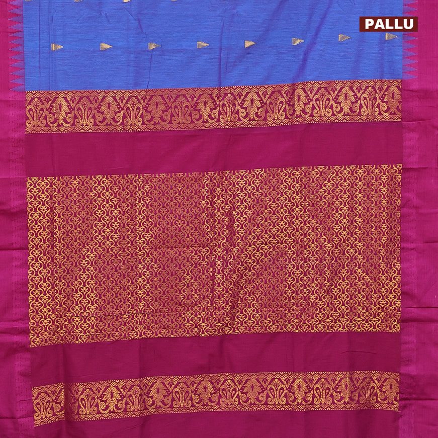 Kalyani cotton saree dual shade of blue and purple with temple zari woven buttas and temple woven simple border