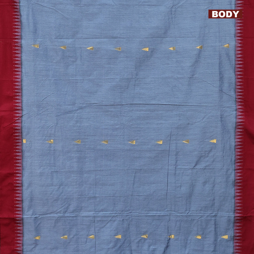 Kalyani cotton saree bluish grey and maroon with temple zari woven buttas and temple woven simple border