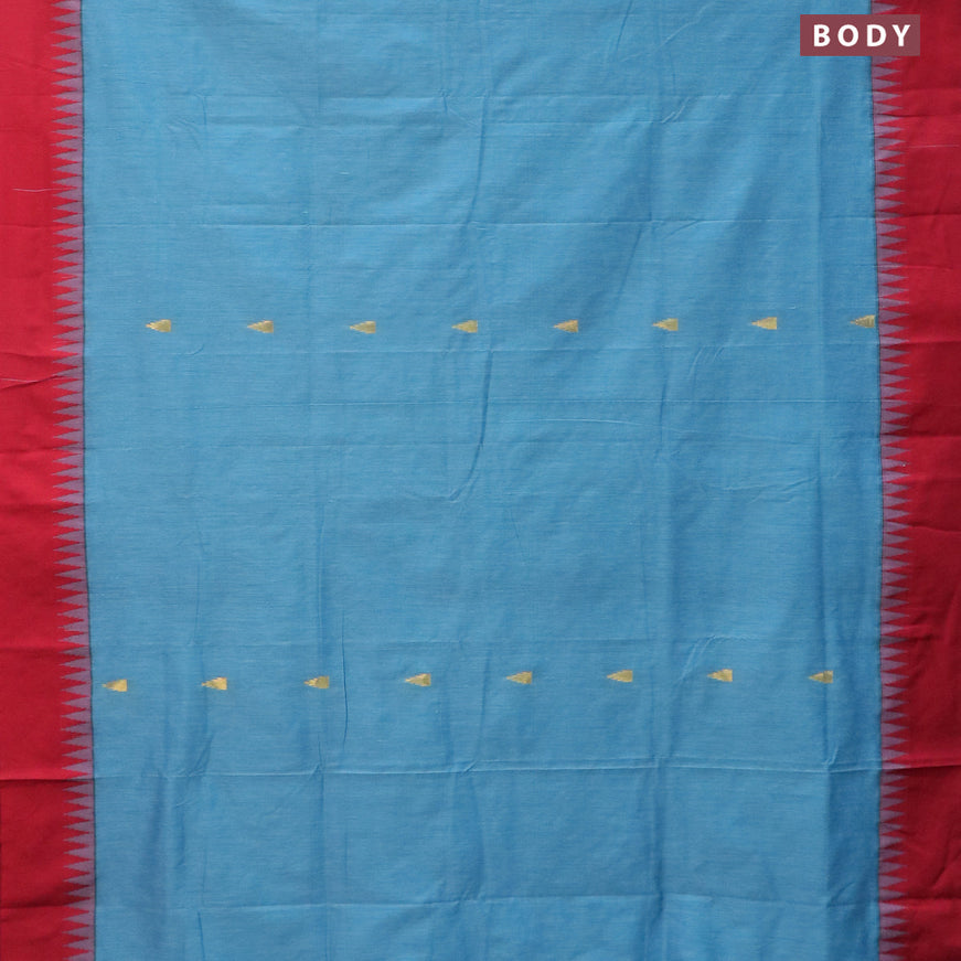 Kalyani cotton saree pastel blue and red with temple zari woven buttas and temple woven simple border