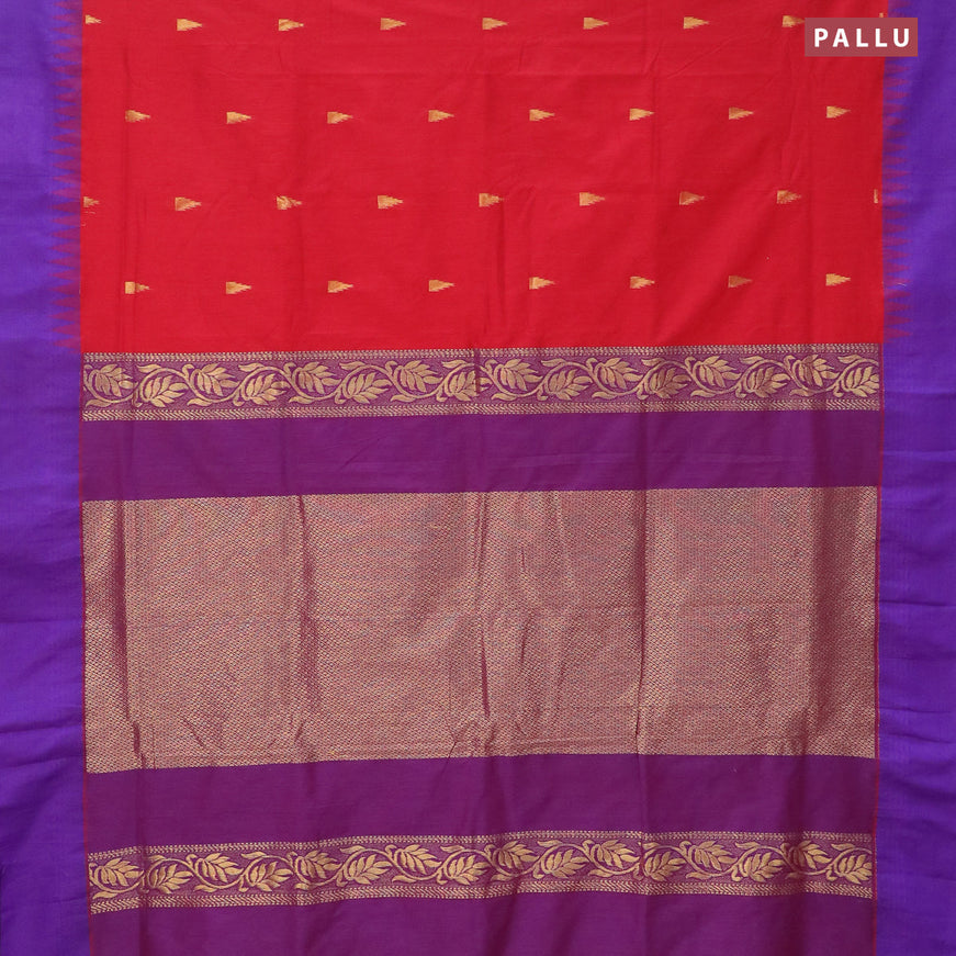 Kalyani cotton saree red and violet with temple zari woven buttas and temple woven simple border
