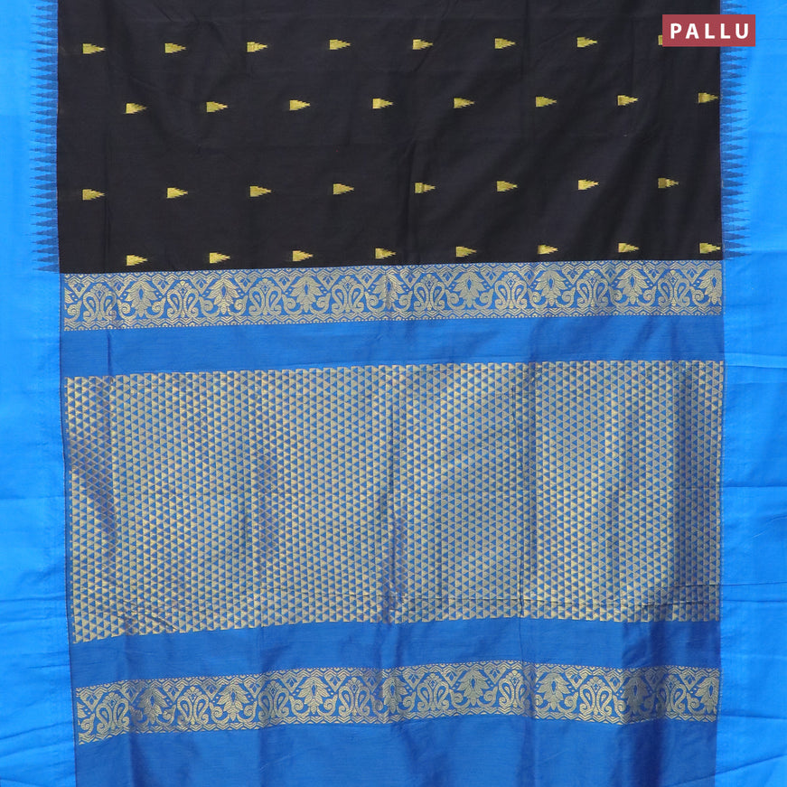 Kalyani cotton saree black and blue with temple zari woven buttas and temple woven simple border