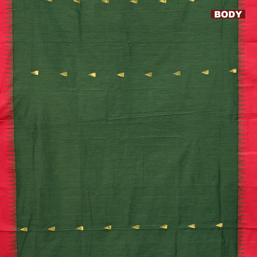 Kalyani cotton saree green and red with temple zari woven buttas and temple woven simple border